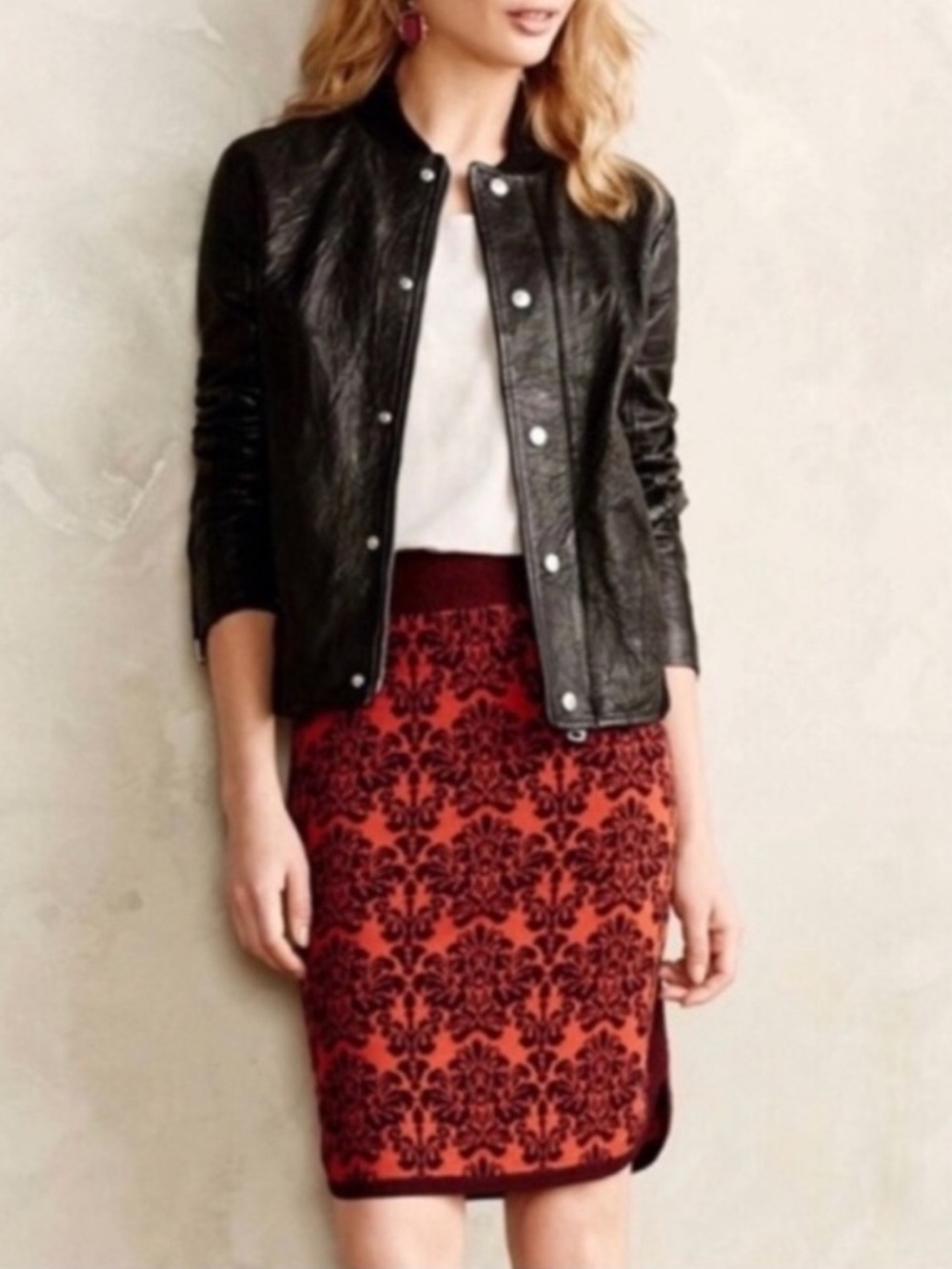 Anthropologie Moth Orange Jacquard Pencil Skirt